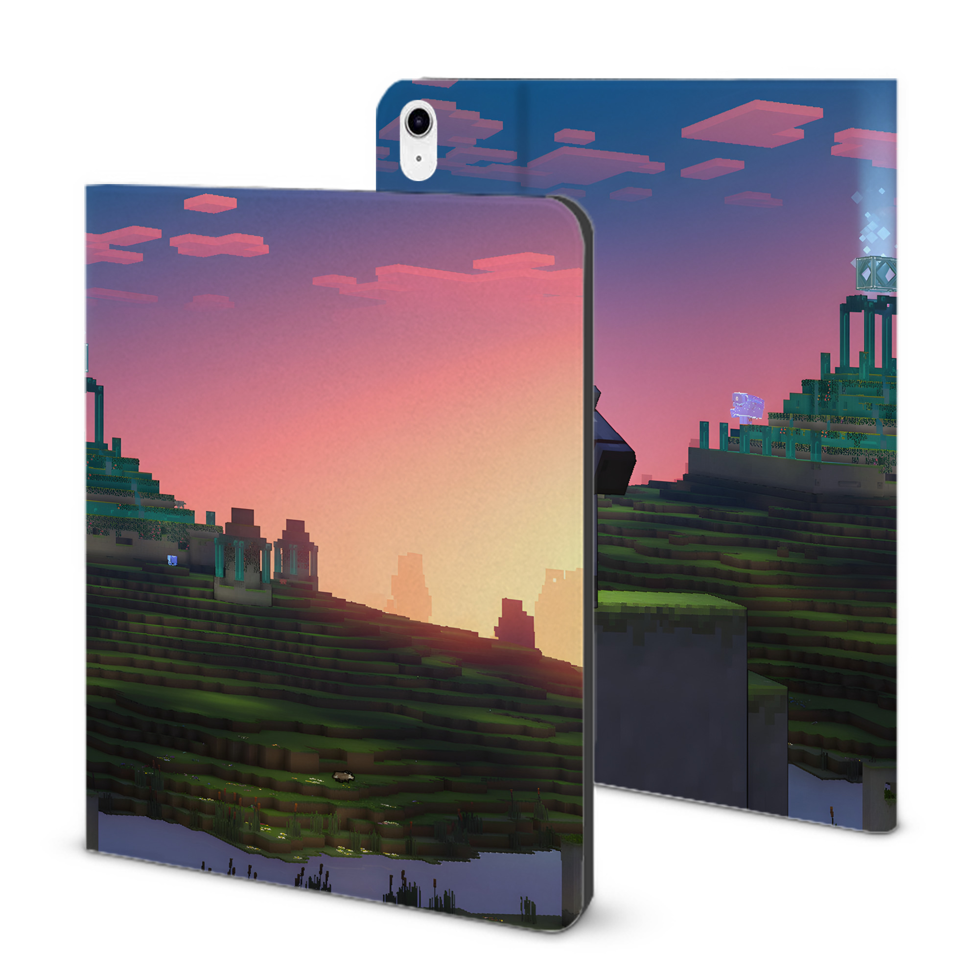（画像用） マインクラフト ブロックの世界 Minecraft MC Block world IPad ケース ブック型 PUレザー TPU 耐衝撃 軽量 薄型 ペン収納なし 全面保護 IPad 各モデル対応